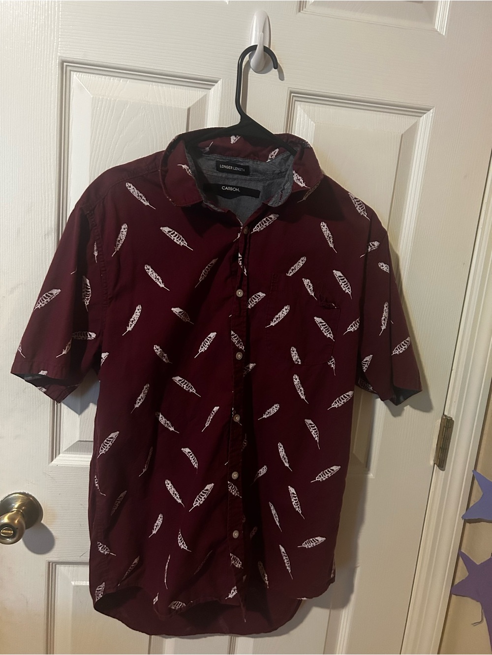 Caslon Men's Short-Sleeve Feather Print Shirt - Maroon & White